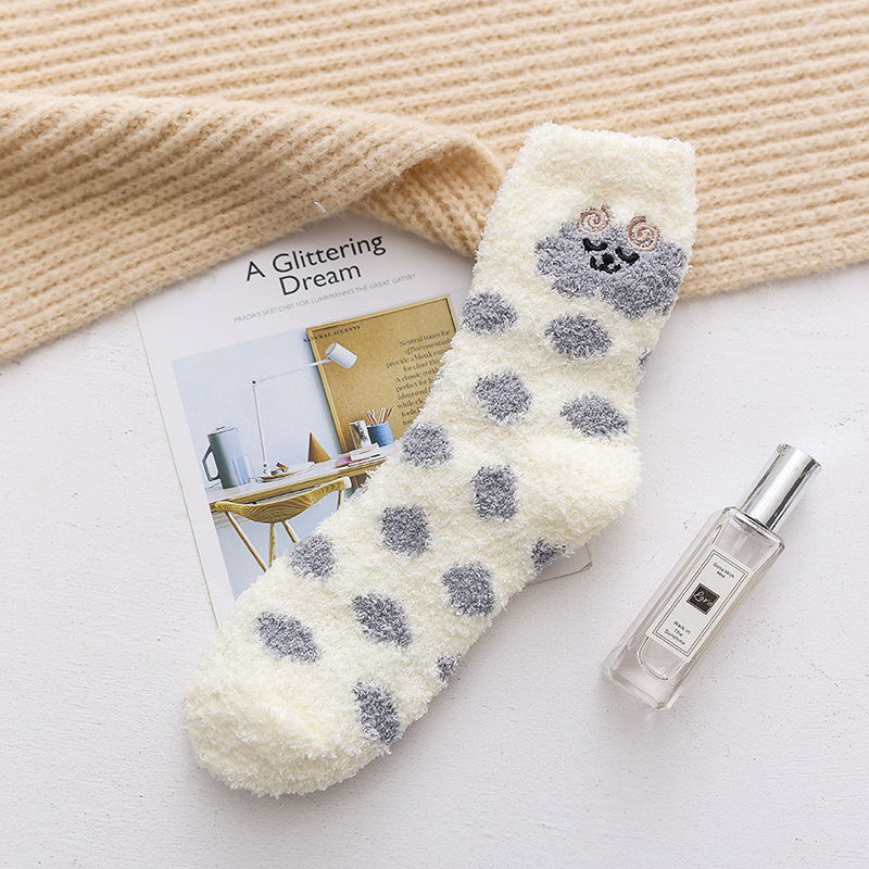 Winter Thick Coral Cashmere Socks Cashmere Socks Cartoon Spots Crew Socks Floor Socks Home Sleep Fluffy Fuzzy Socks